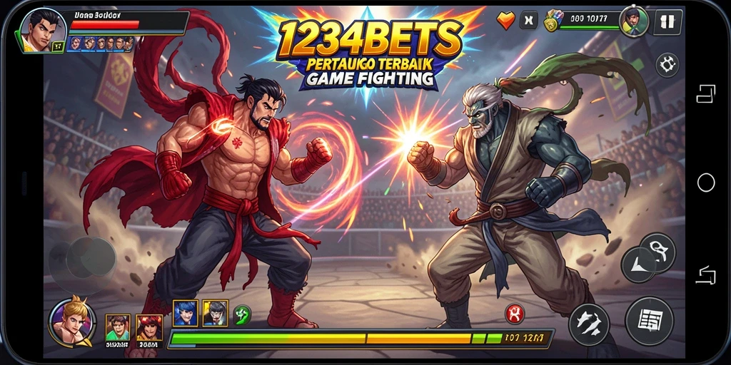 Tampilan gameplay <strong>1234BETS</strong> yang menegangkan saat pertarungan berlangsung.
