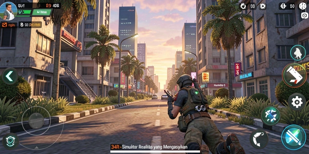 Screenshot gameplay 34R yang menunjukkan keindahan simulasi.
