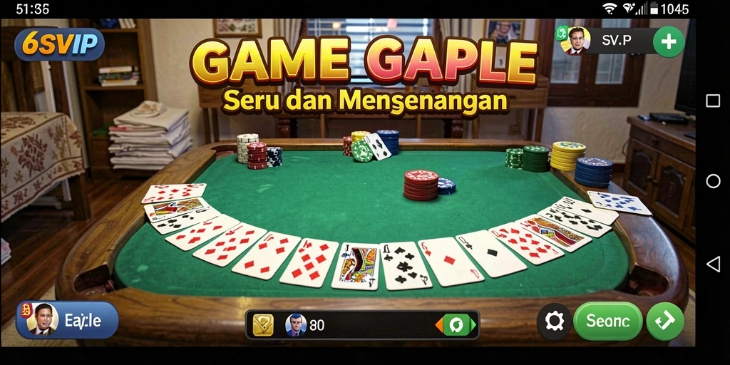 Tampilan gameplay seru dari <strong>6SVIP</strong>, menampilkan momen menegangkan bermain gaple.