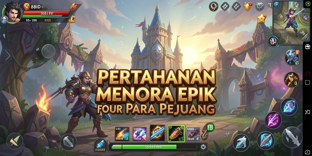 Screenshot gameplay Tower Defense 88ID dengan menara aktif dan musuh mendekat.