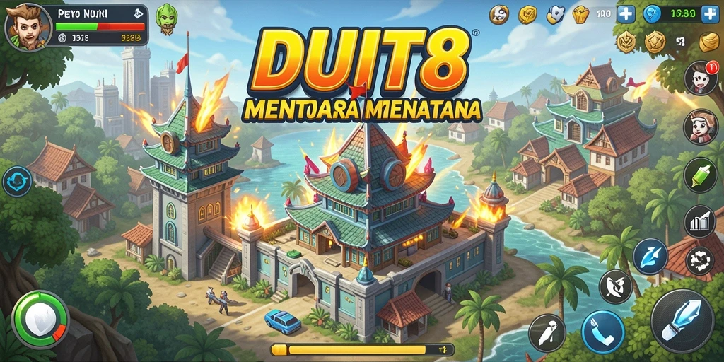 Tampilan gameplay DUIT8 dengan menara dan musuh yang beragam.