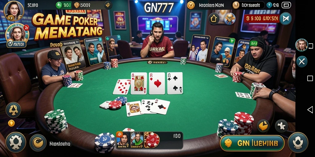 Screenshot gameplay GN777 menunjukkan suasana poker yang mendebarkan.