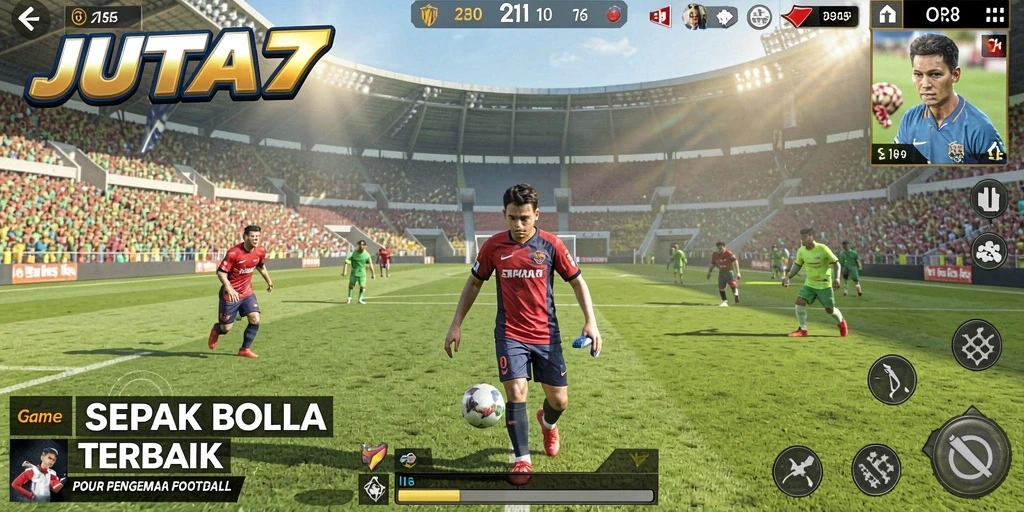 Gameplay seru dan grafis menawan dalam JUTA7 yang menggambarkan sepak bola.
