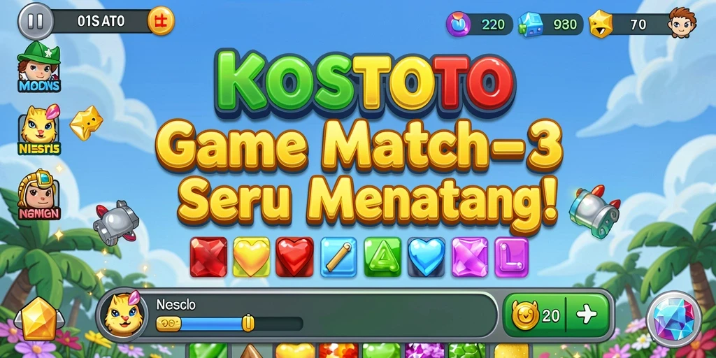Tampilan menawan dari gameplay KOSTOTO di level Match-3.