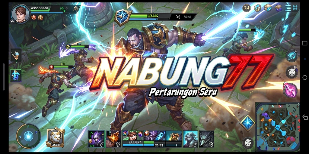 Tampilan seru dari gameplay NABUNG77 yang penuh aksi MOBA.