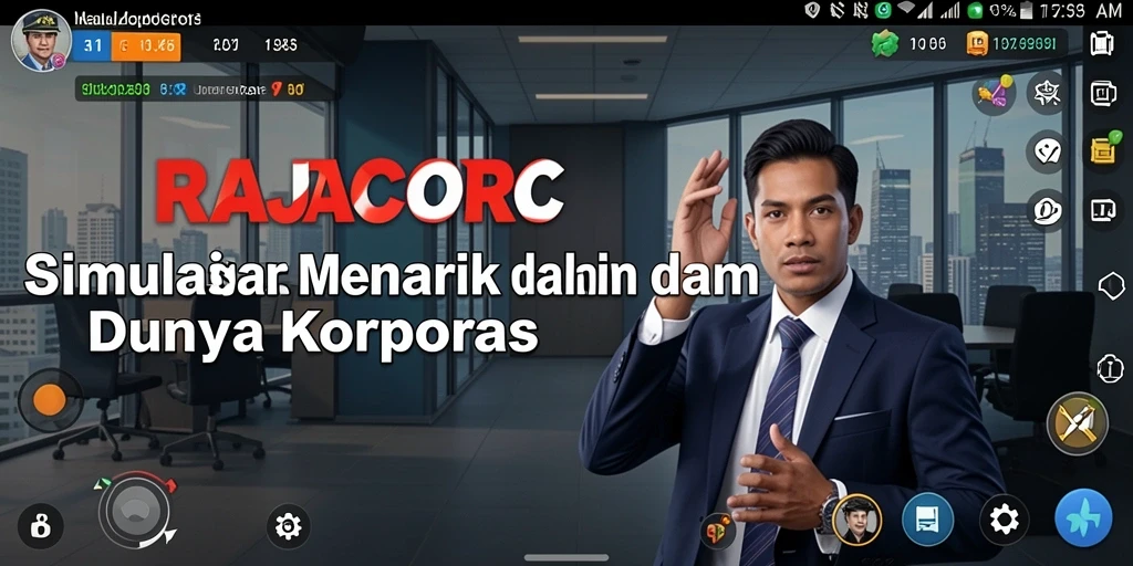 Tampilan gameplay RAJACORC saat pemain mengelola perusahaan.