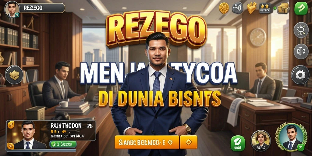 Tangkapan layar utama REZEGO menunjukkan pengalaman gameplay Tycoon yang seru.