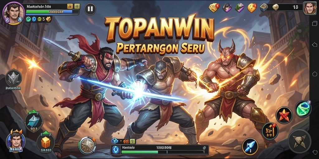 Tampilan gameplay menegangkan dari karakter yang bertarung dalam TOPANWIN.
