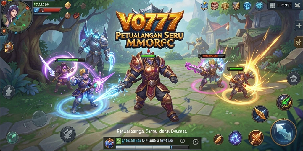 Screenshot utama VO777 menampilkan pertarungan epik dalam dunia MMORPG.